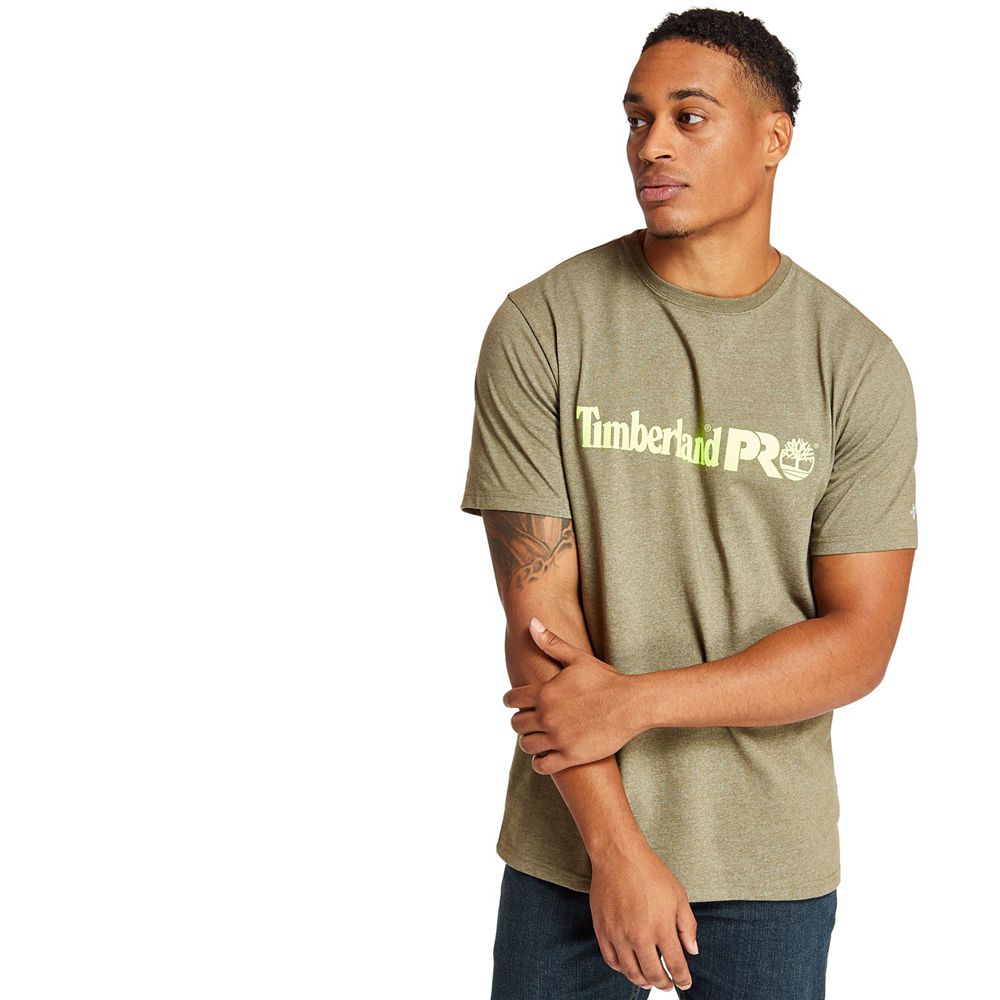 Timberland Mens T-Shirts PRO® Short Sleeve Base Plate Wicking Logo - Olive - India BH9506283